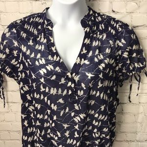 Pure Energy Tops - Pure Energy Sheer Navy w/ Birds on Wire Pure Energy Tops - Pure Energy Sheer Navy w/ Birds on Wire